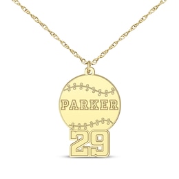 Baseball Name & Number Necklace 10K Yellow Gold 22"