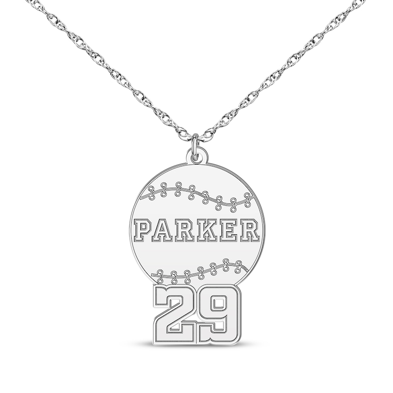 Main Image 1 of Baseball Name & Number Necklace Sterling Silver 22&quot;