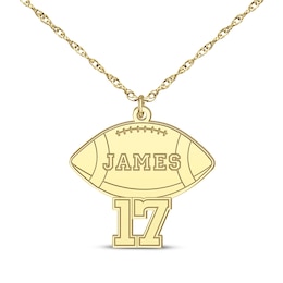 Football Name & Number Necklace 14K Yellow Gold 22"
