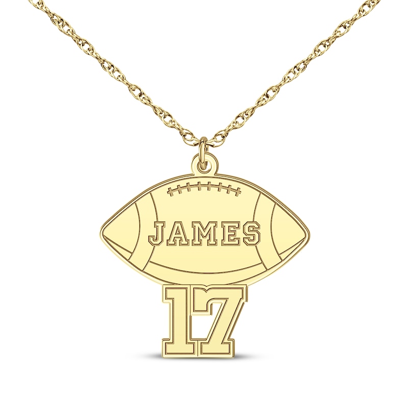 Main Image 1 of Football Name & Number Necklace 14K Yellow Gold 22&quot;