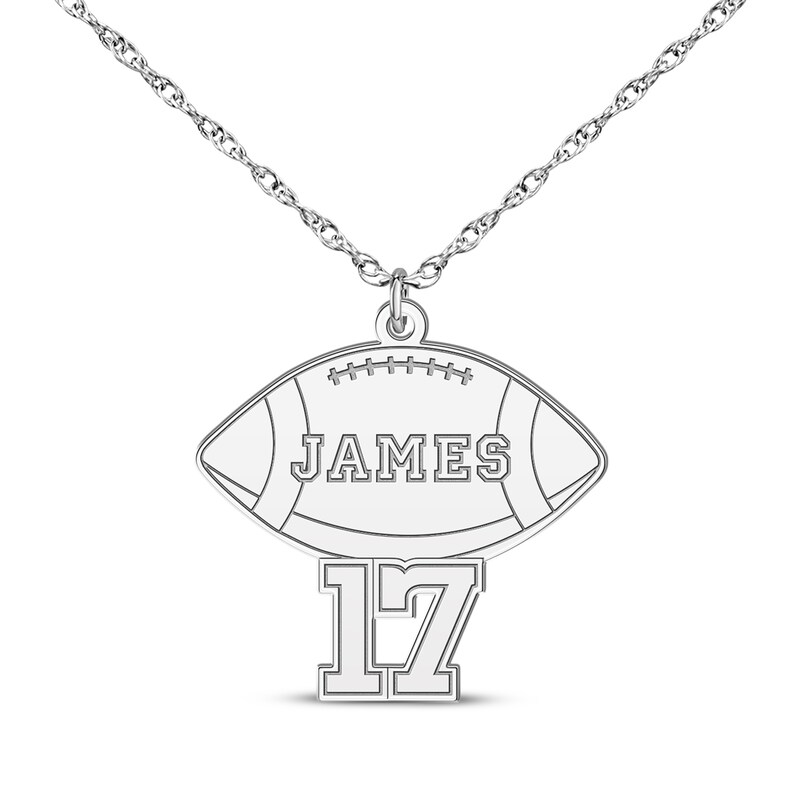 Main Image 1 of Football Name & Number Necklace Sterling Silver 22&quot;