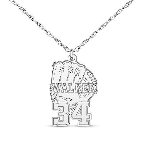 Baseball Glove Name & Number Necklace Sterling Silver 22"
