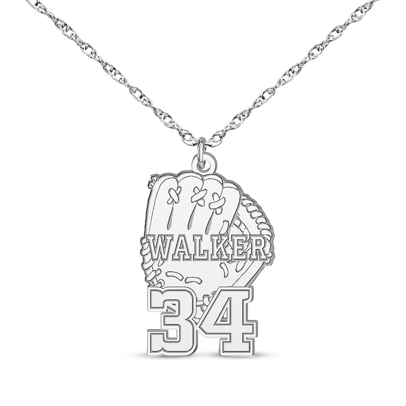 Main Image 1 of Baseball Glove Name & Number Necklace Sterling Silver 22&quot;