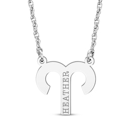 Aries Zodiac Symbol Name Necklace 10K White Gold 18"