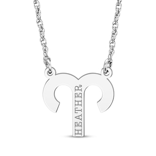 Aries Zodiac Symbol Name Necklace 10K White Gold 18"