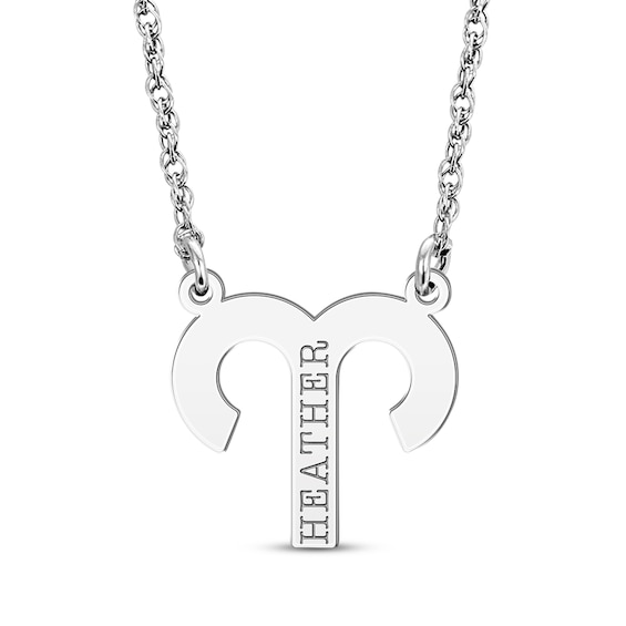 Aries Zodiac Symbol Name Necklace 10K White Gold 18"