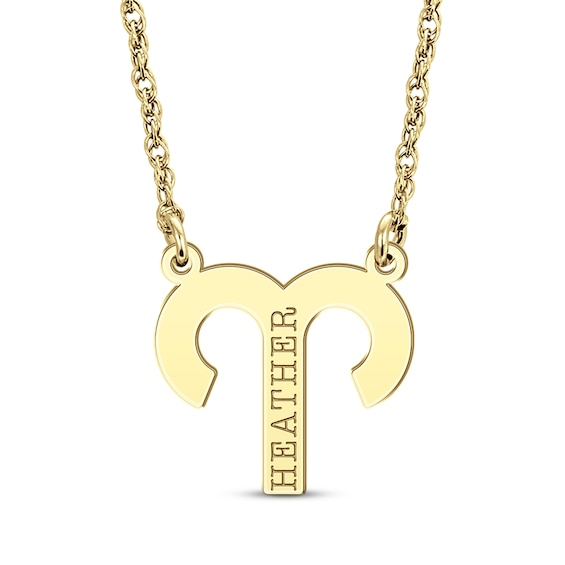 Aries Zodiac Symbol Name Necklace 10K Yellow Gold 18"