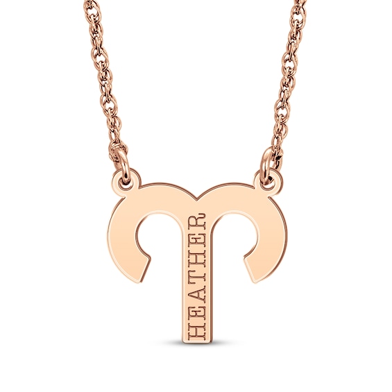 Aries Zodiac Symbol Name Necklace 14K Rose Gold 18"