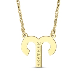 Aries Zodiac Symbol Name Necklace 14K Yellow Gold 18"