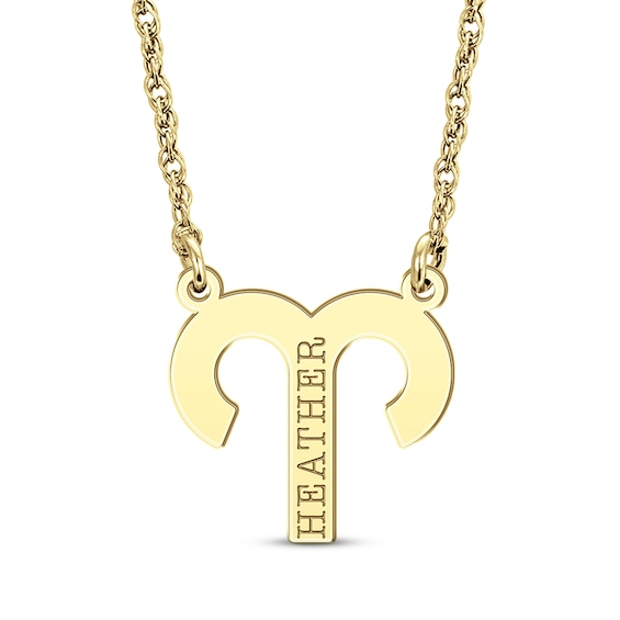 Aries Zodiac Symbol Name Necklace 14K Yellow Gold 18"