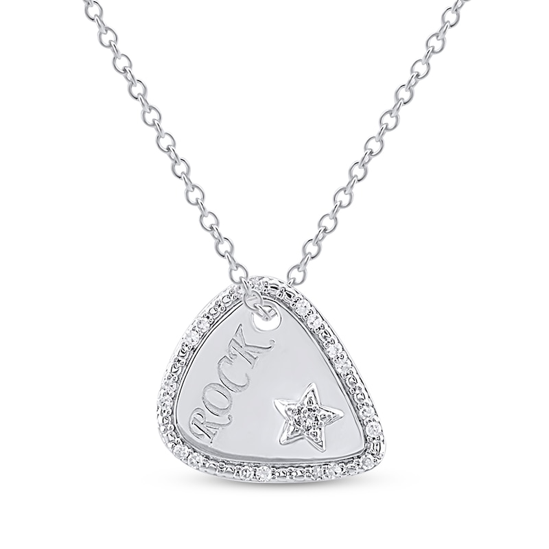 Main Image 1 of Diamond Guitar Pick &quot;Rock&quot; Necklace 1/15 ct tw Sterling SIlver 18&quot;