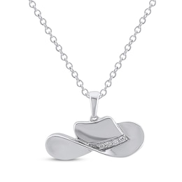 Diamond Accent Cowboy Hat Necklace Sterling Silver 18"