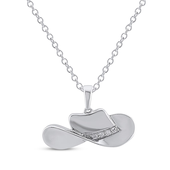 Diamond Accent Cowboy Hat Necklace Sterling Silver 18"
