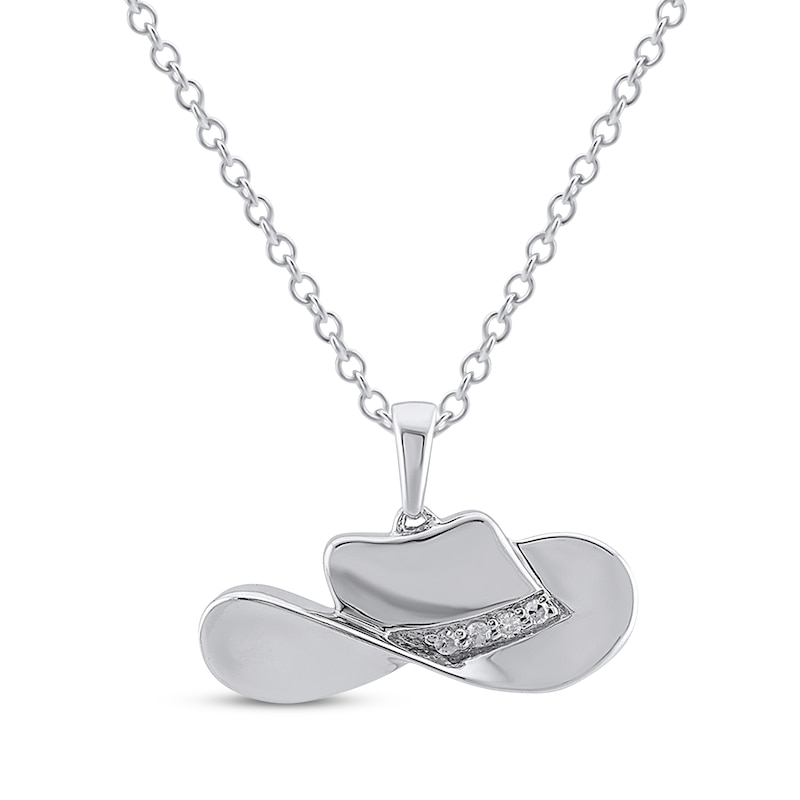 Main Image 1 of Diamond Accent Cowboy Hat Necklace Sterling Silver 18&quot;