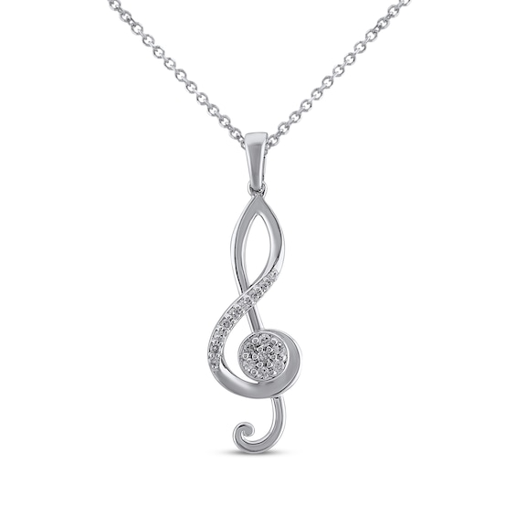 Diamond Treble Clef Necklace 1/10 ct tw 10K White Gold 18"