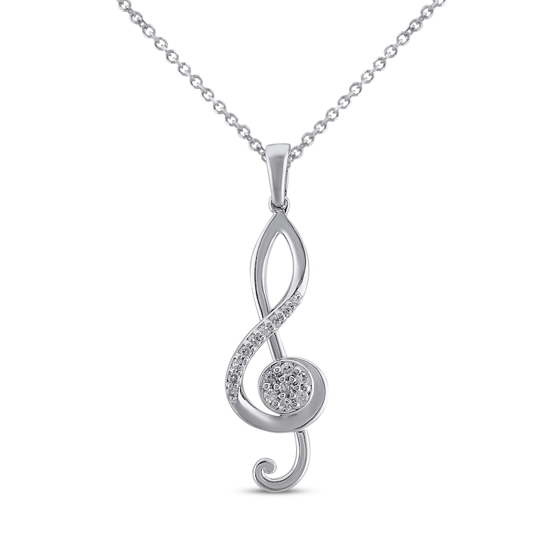 Main Image 1 of Diamond Treble Clef Necklace 1/10 ct tw 10K White Gold 18&quot;