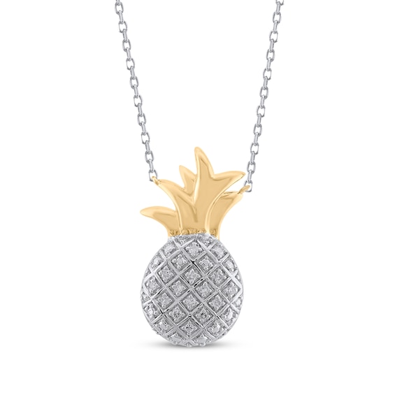 Diamond Pineapple Necklace 1/20 ct tw Sterling Silver & 10K Yellow Gold 18"