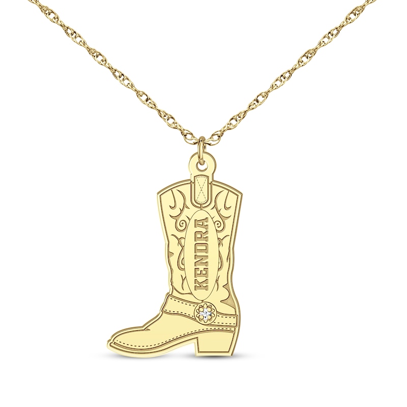 Main Image 1 of Cowboy Boot Diamond Accent Necklace 10K Yellow Gold 18"