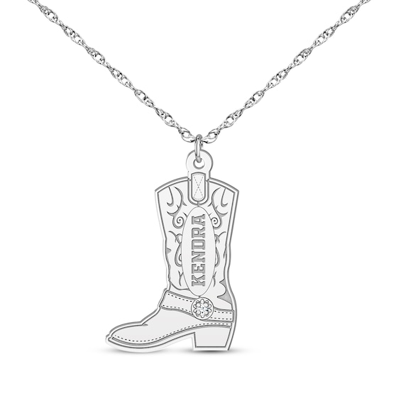 Cowboy Boot Diamond Accent Necklacee 14K White Gold 18"