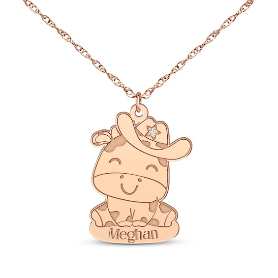 Cow Diamond Accent Necklace 14K Rose Gold 18"