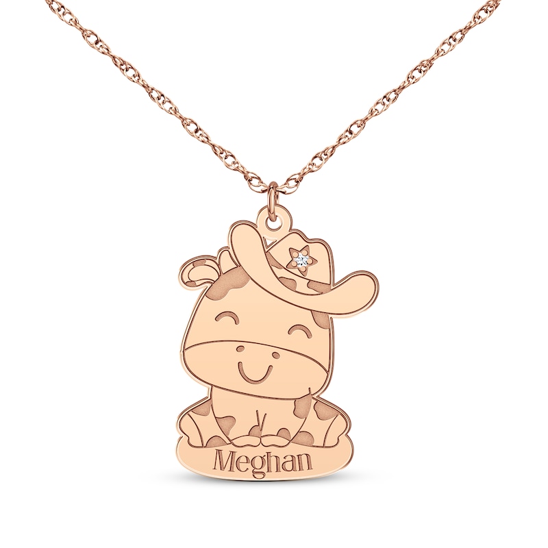 Main Image 1 of Cow Diamond Accent Necklace 14K Rose Gold 18"