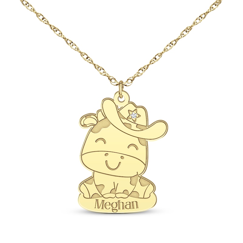 Main Image 1 of Cow Diamond Accent Necklace 14K Yellow Gold 18&quot;
