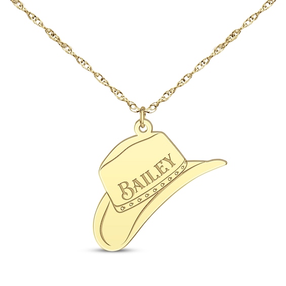 Cowboy Hat Necklace 10K Yellow Gold 18"