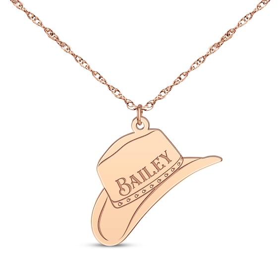 Cowboy Hat Necklace 14K Rose Gold 18"