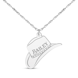 Cowboy Hat Necklace 14K White Gold 18"