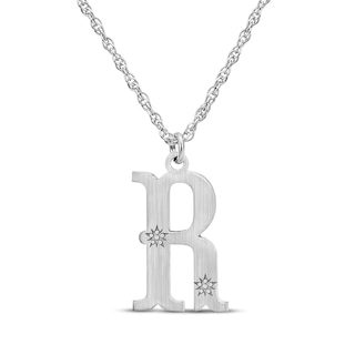 Brushed Letter Necklace 10K White Gold 18"
