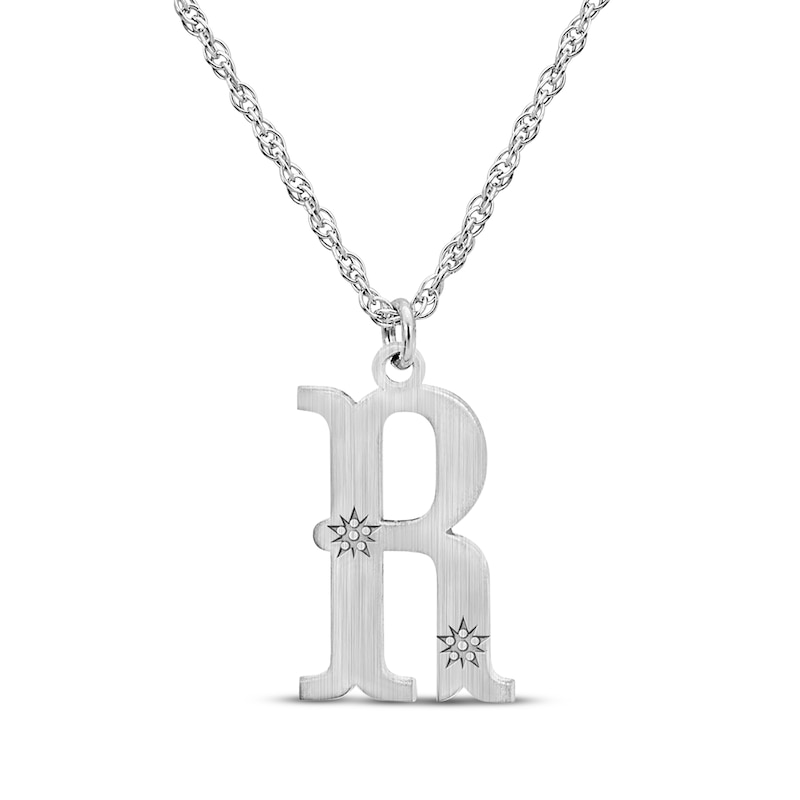 Main Image 1 of Brushed Letter Necklace 14K White Gold 18&quot;