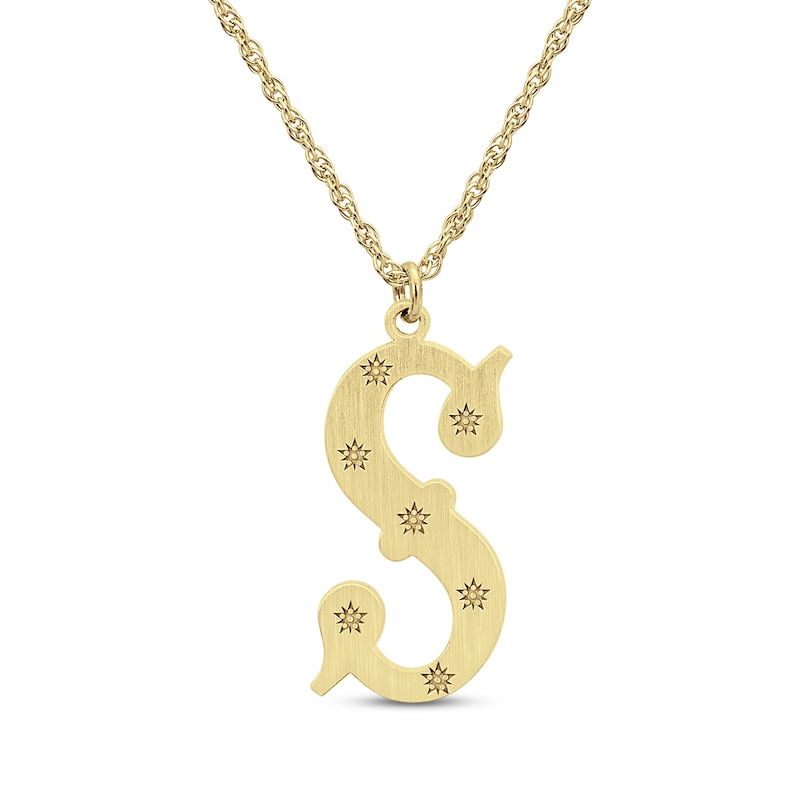Main Image 1 of Brushed Starburst Letter Necklace 10K Yellow Gold 18&quot;