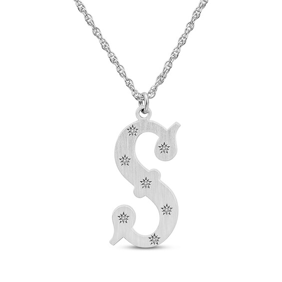Brushed Starburst Letter Necklace Sterling Silver 18"