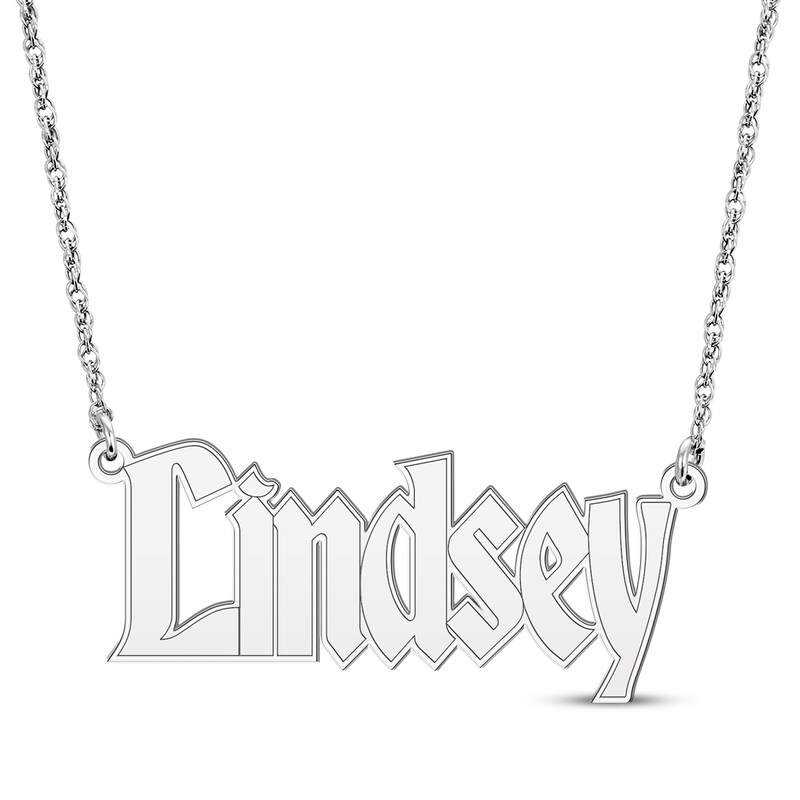 Main Image 1 of Gothic Name Necklace 14K White Gold 18&quot;