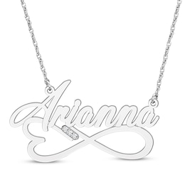 Diamond Accent Heart & Infinity Name Necklace 10K White Gold 18"