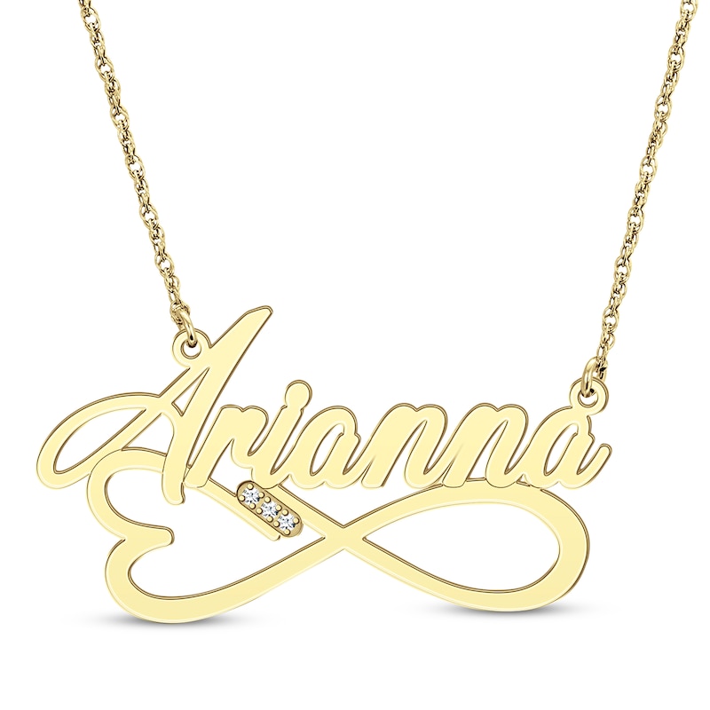 Main Image 1 of Diamond Accent Heart & Infinity Name Necklace 10K Yellow Gold 18&quot;