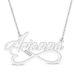 Diamond Accent Heart & Infinity Name Necklace 14K White Gold 18"