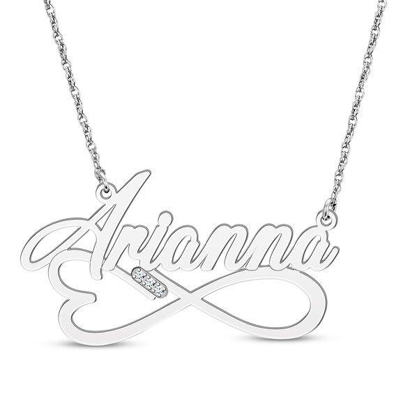 Diamond Accent Heart & Infinity Name Necklace Sterling Silver 18"