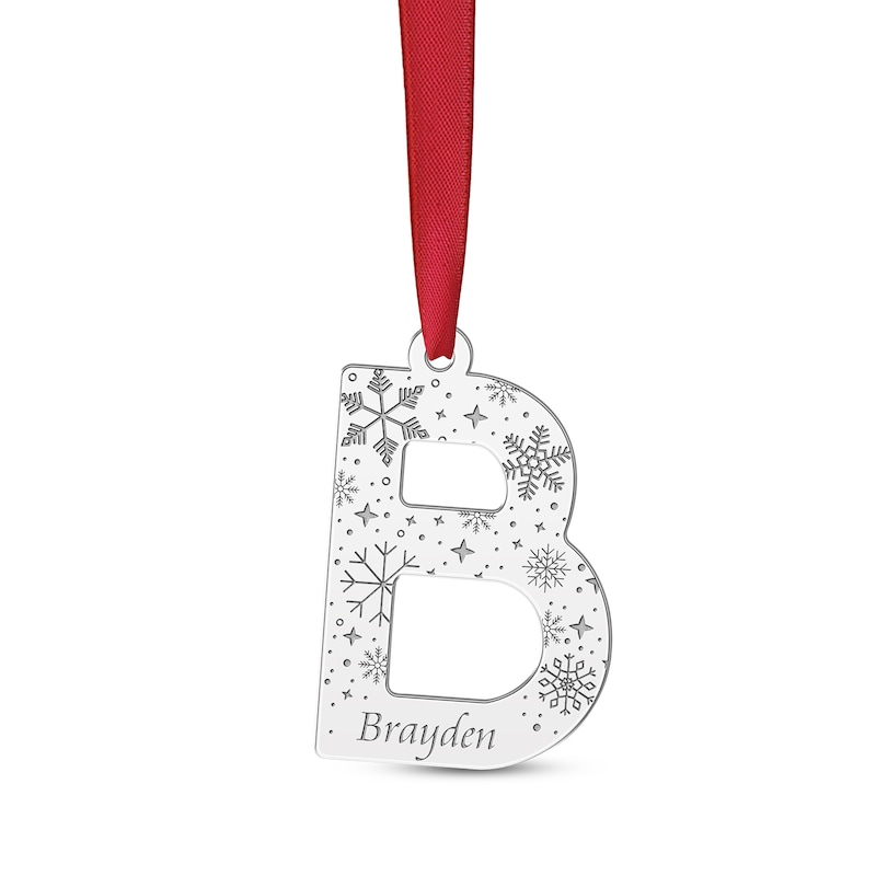 Main Image 1 of Engravable Snowflake Initial Ornament Sterling Silver