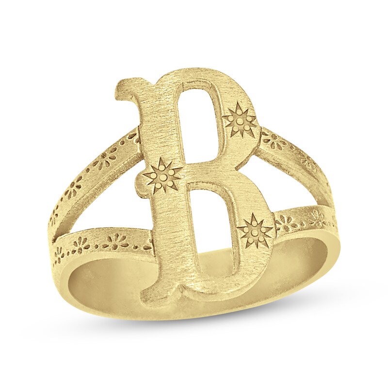 Main Image 1 of Brushed Starburst Letter Ring 14K Yellow Gold