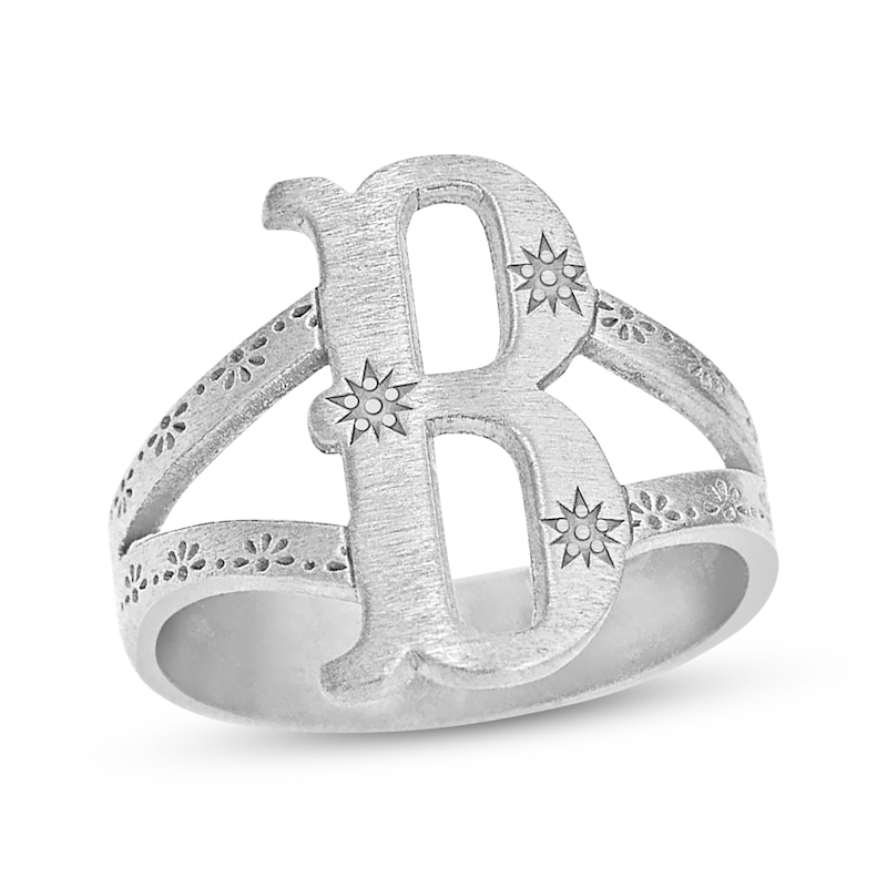 Brushed Starburst Letter Ring Sterling Silver Gold