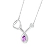 Thumbnail Image 2 of Pear-Shaped Amethyst & White Lab-Created Sapphire Stethoscope Necklace Sterling Silver 17&quot;