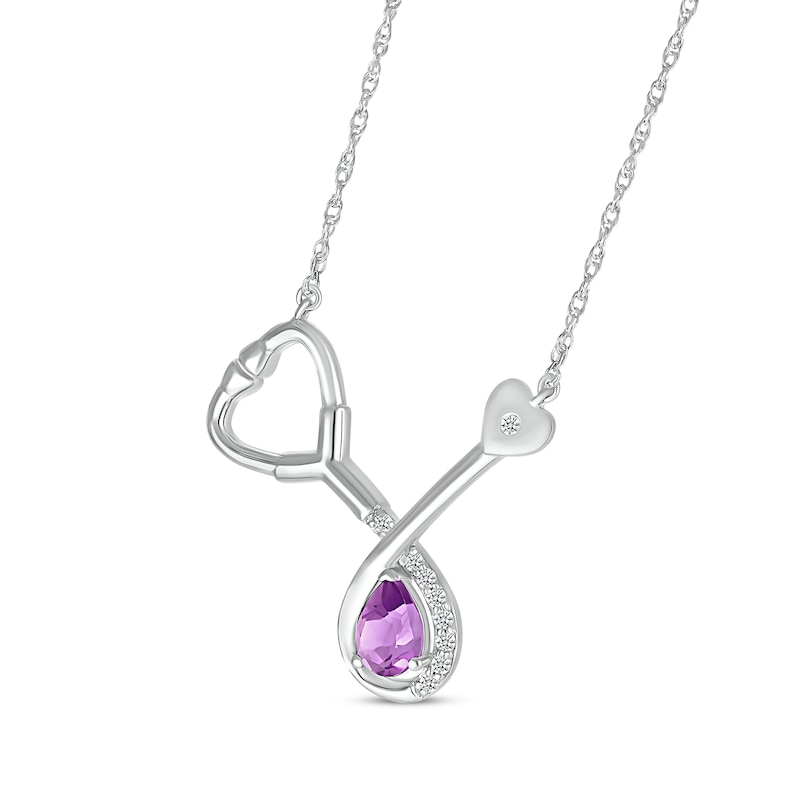 Main Image 2 of Pear-Shaped Amethyst & White Lab-Created Sapphire Stethoscope Necklace Sterling Silver 17&quot;