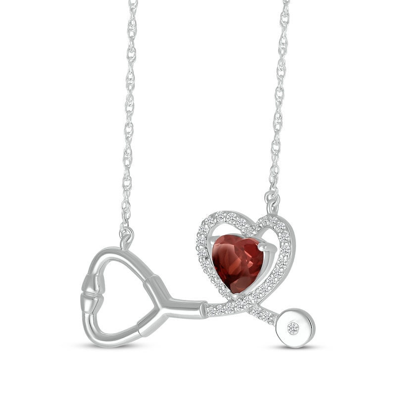 Main Image 2 of Heart-Shaped Garnet & White Lab-Created Sapphire Stethoscope Necklace Sterling Silver 17&quot;