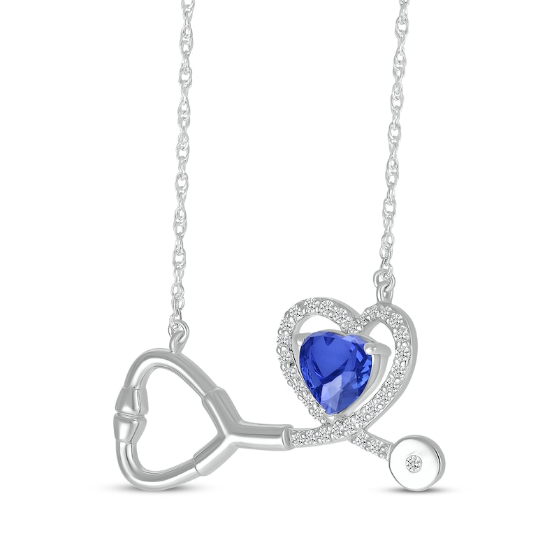 Main Image 2 of Heart-Shaped Blue & White Lab-Created Sapphire Stethoscope Necklace Sterling Silver 17&quot;