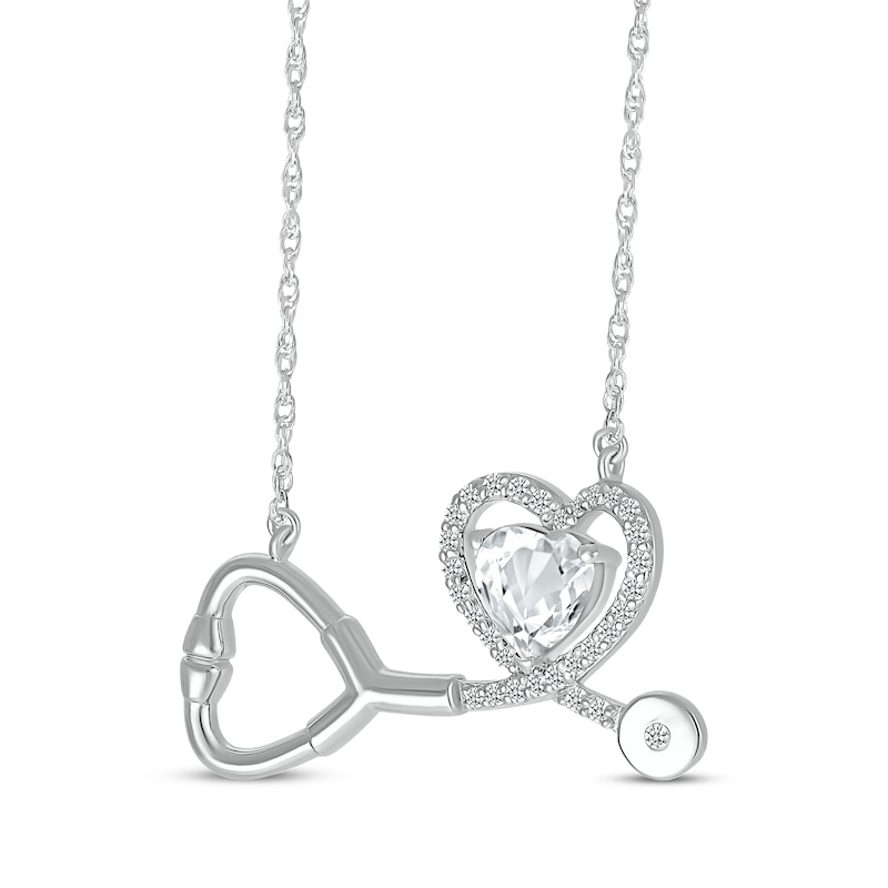 Heart-Shaped White Lab-Created Sapphire Stethoscope Necklace Sterling Silver 17"