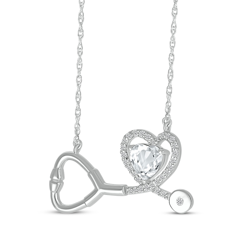 Main Image 2 of Heart-Shaped White Lab-Created Sapphire Stethoscope Necklace Sterling Silver 17&quot;