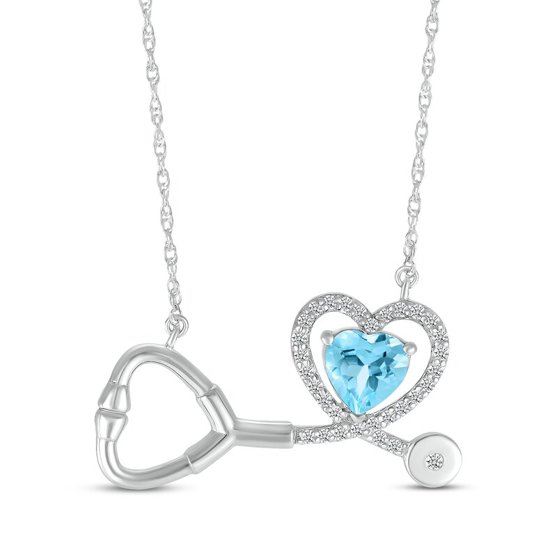 Main Image 1 of Heart-Shaped Blue Topaz & White Lab-Created Sapphire Stethoscope Necklace Sterling Silver 17&quot;