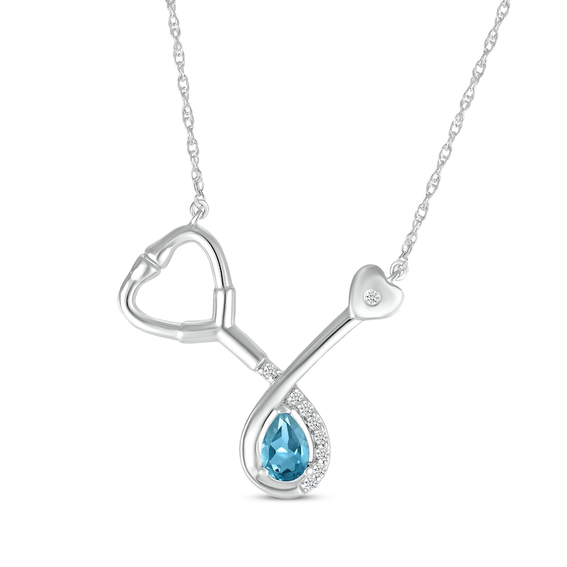 Main Image 1 of Pear-Shaped Blue Topaz & White Lab-Created Sapphire Stethoscope Necklace Sterling Silver 17"