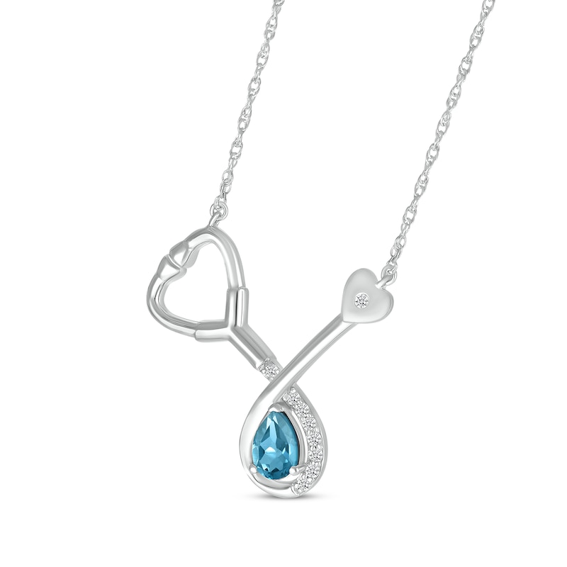 Main Image 2 of Pear-Shaped Blue Topaz & White Lab-Created Sapphire Stethoscope Necklace Sterling Silver 17"